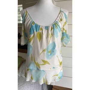 Banana Republic Women M 100% Silk Floral Cold‎ Shoulder Lined Tank Top Blouse